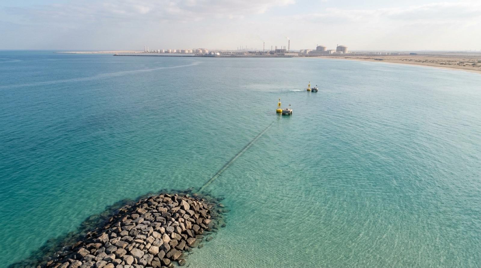 Pipe running from the breakwater to buoyed outlets offshore