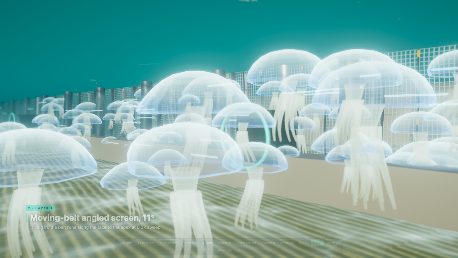 Bells riding the moving-belt angled screen